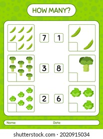 How many counting game with vegetables. worksheet for preschool kids, kids activity sheet, printable worksheet