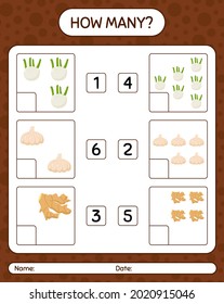 How many counting game with vegetables. worksheet for preschool kids, kids activity sheet, printable worksheet