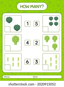 How many counting game with vegetables. worksheet for preschool kids, kids activity sheet, printable worksheet