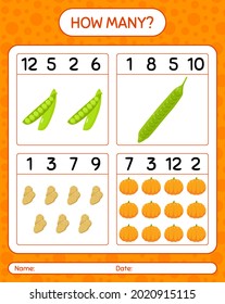 How many counting game with vegetables. worksheet for preschool kids, kids activity sheet, printable worksheet