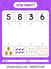 ¿Cuántos cuentan el juego con las verduras? hoja de trabajo para niños de preescolar, hoja de actividades para niños, hoja de trabajo imprimible