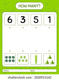 How many counting game with vegetables. worksheet for preschool kids, kids activity sheet, printable worksheet