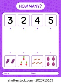 How many counting game with vegetables. worksheet for preschool kids, kids activity sheet, printable worksheet