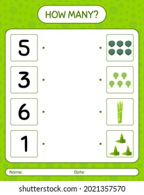 How many counting game with vegetables. worksheet for preschool kids, kids activity sheet, printable worksheet