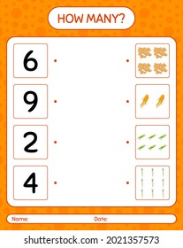 How many counting game with vegetables. worksheet for preschool kids, kids activity sheet, printable worksheet