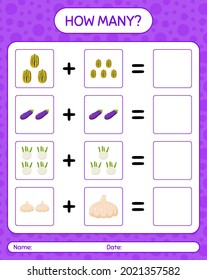 How many counting game with vegetables. worksheet for preschool kids, kids activity sheet, printable worksheet