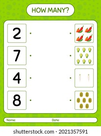 How many counting game with vegetables. worksheet for preschool kids, kids activity sheet, printable worksheet