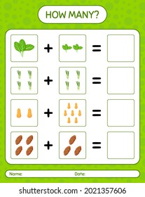 How many counting game with vegetables. worksheet for preschool kids, kids activity sheet, printable worksheet
