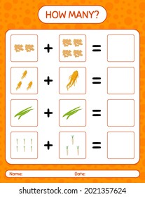 How many counting game with vegetables. worksheet for preschool kids, kids activity sheet, printable worksheet