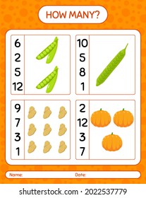 How many counting game with vegetables. worksheet for preschool kids, kids activity sheet, printable worksheet