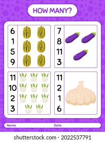 How many counting game with vegetables. worksheet for preschool kids, kids activity sheet, printable worksheet