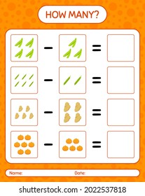 How many counting game with vegetables. worksheet for preschool kids, kids activity sheet, printable worksheet