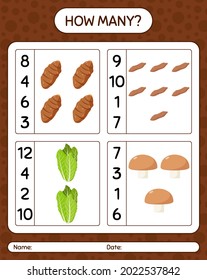 How many counting game with vegetables. worksheet for preschool kids, kids activity sheet, printable worksheet
