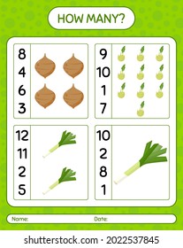 How many counting game with vegetables. worksheet for preschool kids, kids activity sheet, printable worksheet