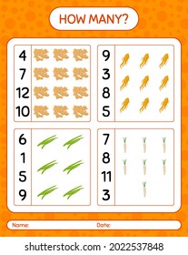 How many counting game with vegetables. worksheet for preschool kids, kids activity sheet, printable worksheet
