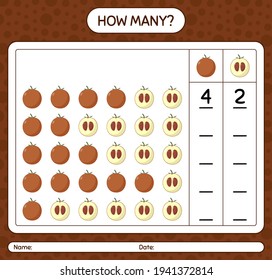 How many counting game with velvet apple worksheet for preschool kids, kids activity sheet, printable worksheet
