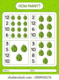 How many counting game with watermelon. worksheet for preschool kids, kids activity sheet, printable worksheet