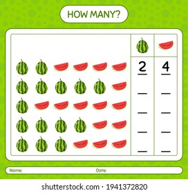 How many counting game with watermelon worksheet for preschool kids, kids activity sheet, printable worksheet