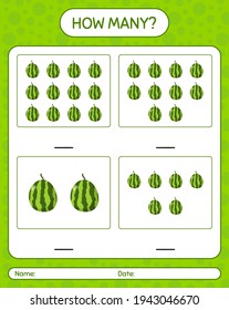 How many counting game with watermelon worksheet for preschool kids, kids activity sheet, printable worksheet