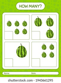 How many counting game with watermelon worksheet for preschool kids, kids activity sheet, printable worksheet