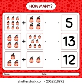 How many counting game with witch. worksheet for preschool kids, kids activity sheet