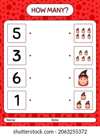 How many counting game with witch. worksheet for preschool kids, kids activity sheet