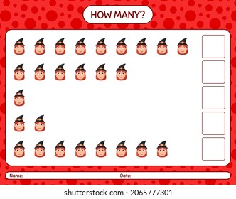 How many counting game with witch. worksheet for preschool kids, kids activity sheet