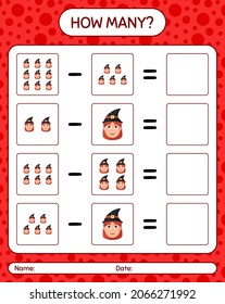 How many counting game with witch. worksheet for preschool kids, kids activity sheet