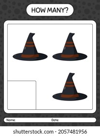 How many counting game with witch's hat. worksheet for preschool kids, kids activity sheet
