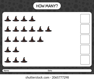 How many counting game with witch's hat. worksheet for preschool kids, kids activity sheet