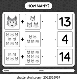 How many counting game with wolf. worksheet for preschool kids, kids activity sheet