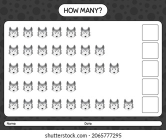 How many counting game with wolf. worksheet for preschool kids, kids activity sheet