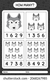 How many counting game with wolf. worksheet for preschool kids, kids activity sheet
