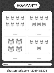 How many counting game with wolf. worksheet for preschool kids, kids activity sheet