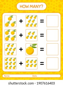 ¿Cuántos de los yuzu contando? hoja de trabajo para niños de preescolar, hoja de actividades para niños, hoja de trabajo imprimible
