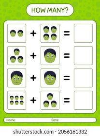 How many counting game with zombie. worksheet for preschool kids, kids activity sheet