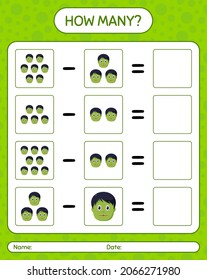 How many counting game with zombie. worksheet for preschool kids, kids activity sheet