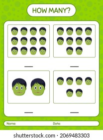How many counting game with zombie. worksheet for preschool kids, kids activity sheet