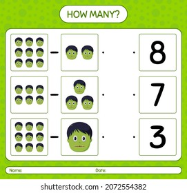 How many counting game with zombie. worksheet for preschool kids, kids activity sheet