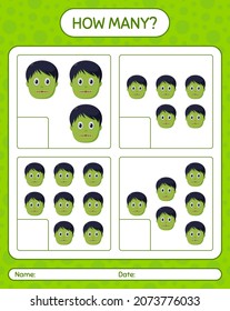 How many counting game with zombie. worksheet for preschool kids, kids activity sheet