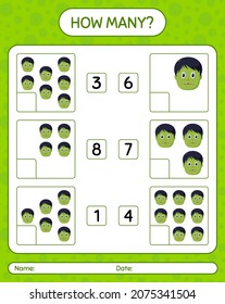 How many counting game with zombie. worksheet for preschool kids, kids activity sheet
