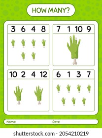 How many counting game with zombie's hand. worksheet for preschool kids, kids activity sheet