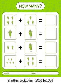 How many counting game with zombie's hand. worksheet for preschool kids, kids activity sheet