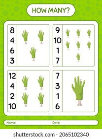 How many counting game with zombie's hand. worksheet for preschool kids, kids activity sheet
