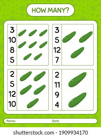 Wie viele zählen Spiel mit Zucchini. Arbeitsblatt für Vorschulkinder, Kinderaktivitätsblatt, ausdruckbares Arbeitsblatt