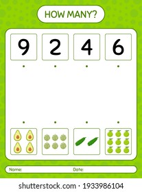 How many counting game with zucchini worksheet for preschool kids, kids activity sheet, printable worksheet