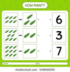 How many counting game with zucchini worksheet for preschool kids, kids activity sheet, printable worksheet