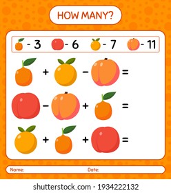 How many counting imbe, peach, orange, nectarine. worksheet for preschool kids, kids activity sheet, printable worksheet