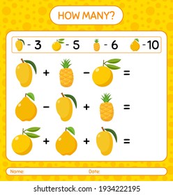 How many counting nance, pineapple, quince, ugli. worksheet for preschool kids, kids activity sheet, printable worksheet