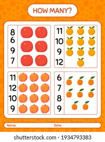 How many counting peach, orange, nectarine. worksheet for preschool kids, kids activity sheet, printable worksheet